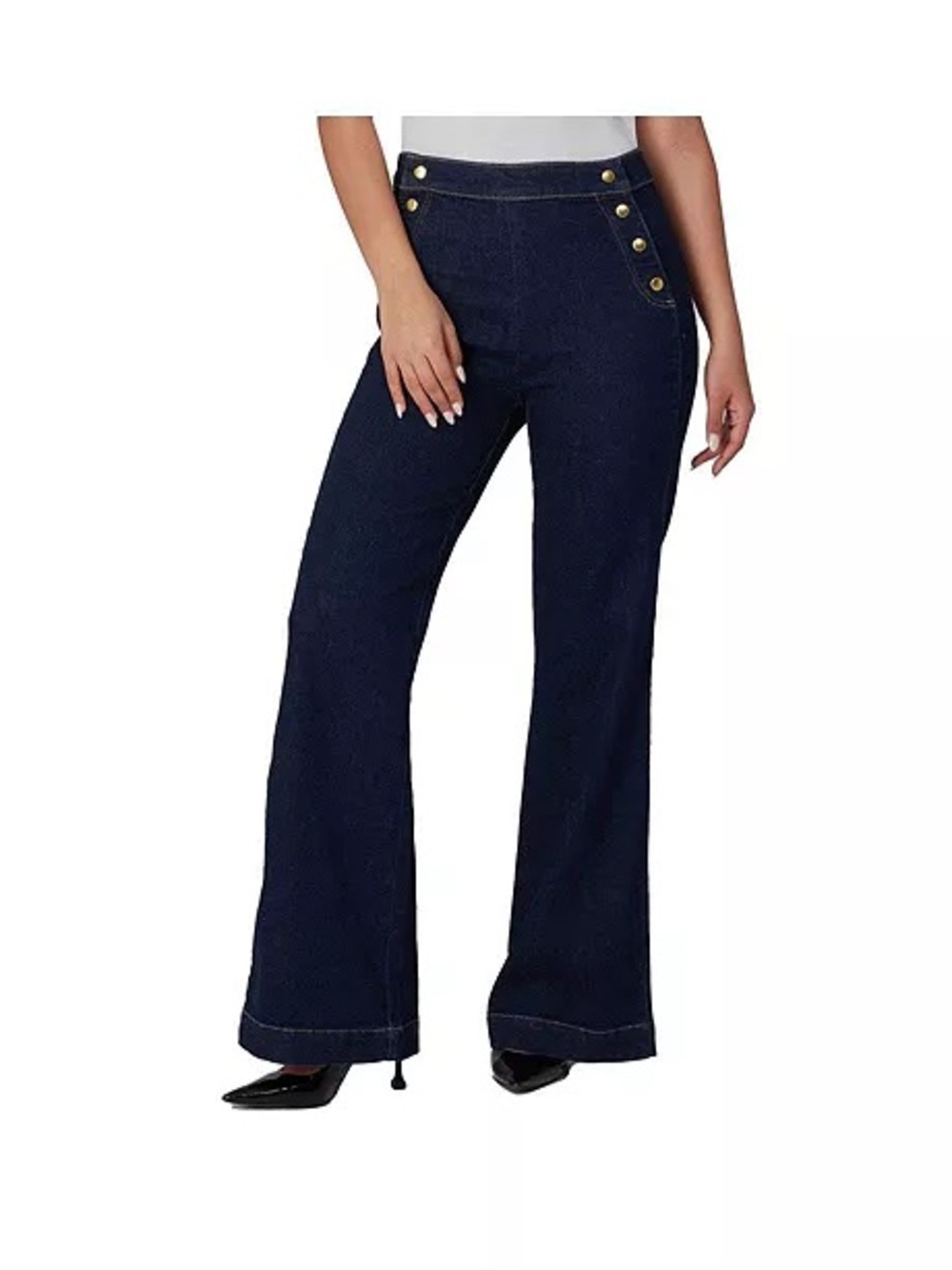 Lola Stevie-DRB2 Ultra High Rise Flare Jeans Sz 32 Nautical Costal Dark Wash